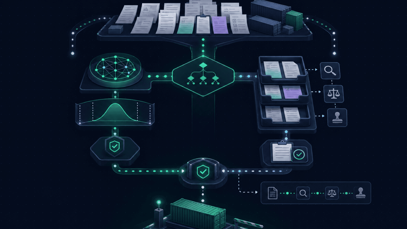 A customs specialist comparing an AI tariff classification evidence panel with a reviewed Harmonized System code decision